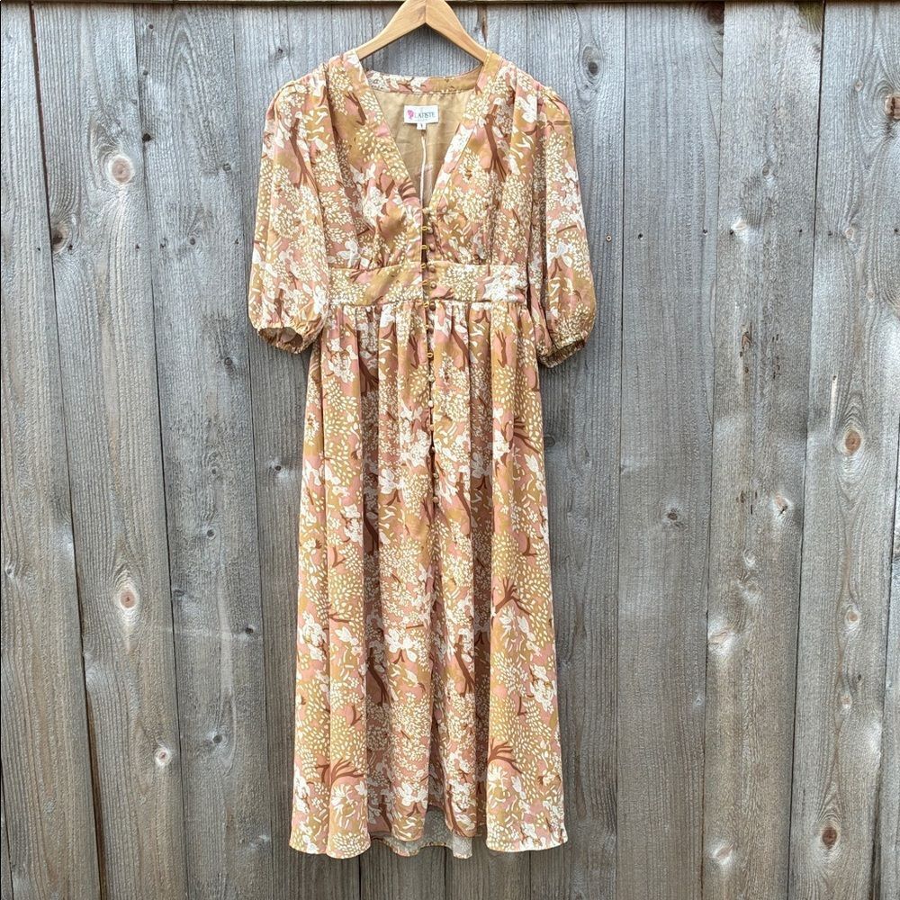 L'ATISTE Brown Floral Midi Dress